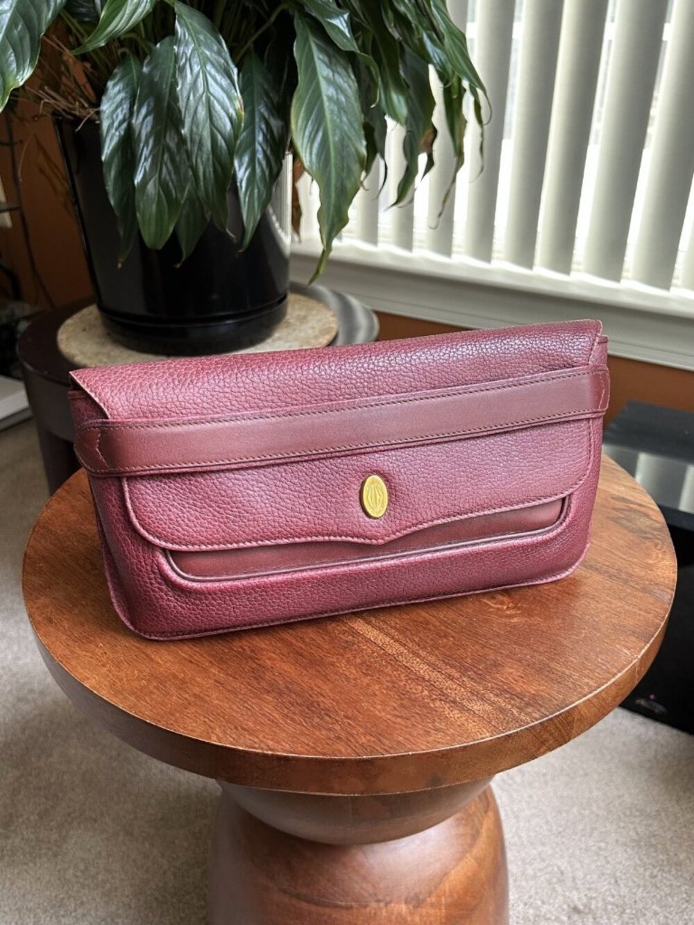 CARTIER Calfskin Leather Clutch, Burgundy